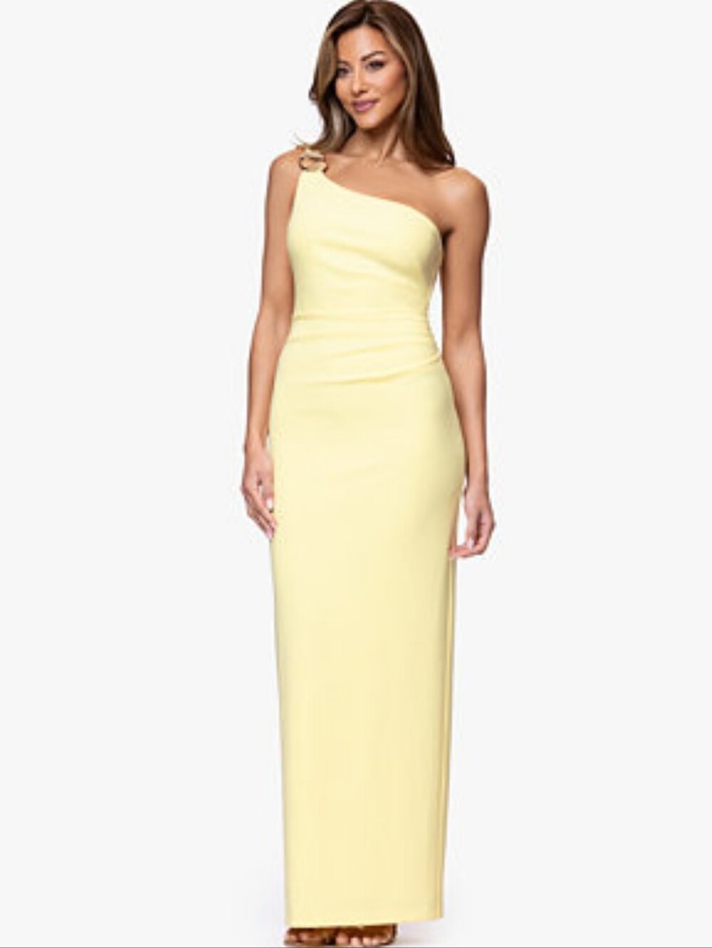 Xscape One-Shoulder Yellow Gown